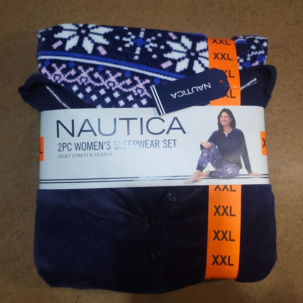 Nautica Women's 2 Piece Fleece Pajama Sleepwear Set Blue XXL